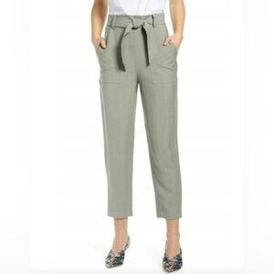 NWT Leith Sage High Rise Tie-Waist Cropped Utility Ankle Pants Size XS